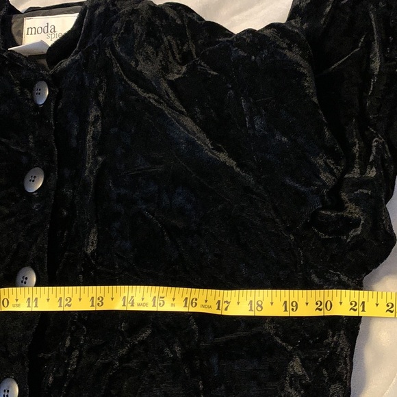 Moda spiegel size 12 collarless black crushed velvet button down blazer topper - Picture 5 of 9